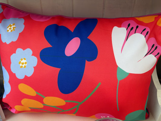 Outdoor cushion red funky floral
