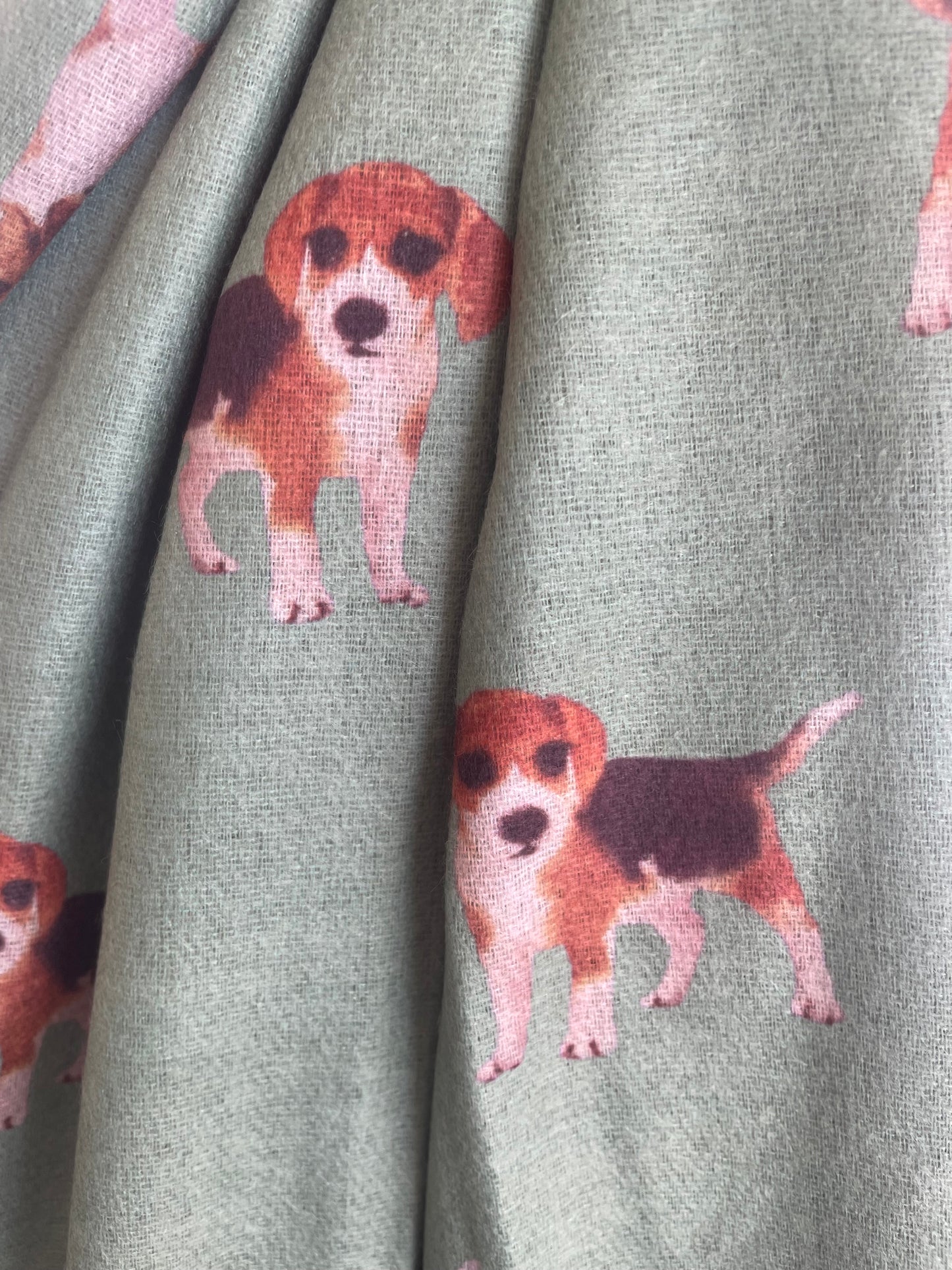 Cashmere feel scarf - beagle hound design - green