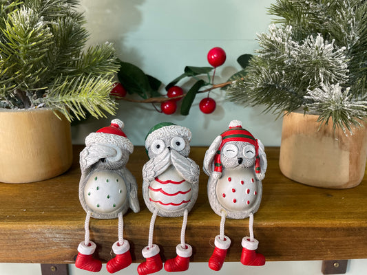 Trio of festive owls