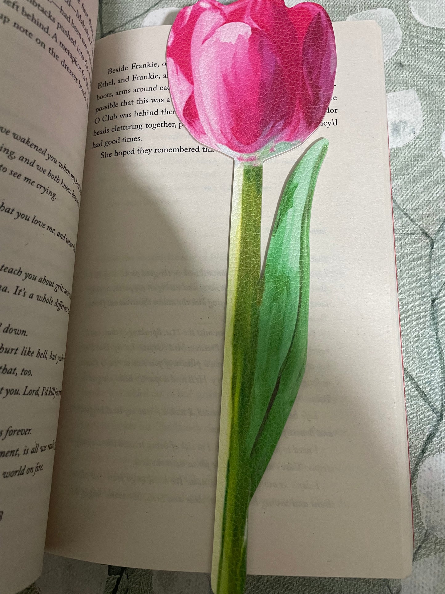 Leather style bookmark - tulip