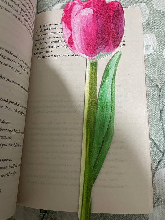 Leather style bookmark - tulip
