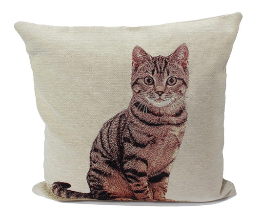 Tabby cat tapestry cushion