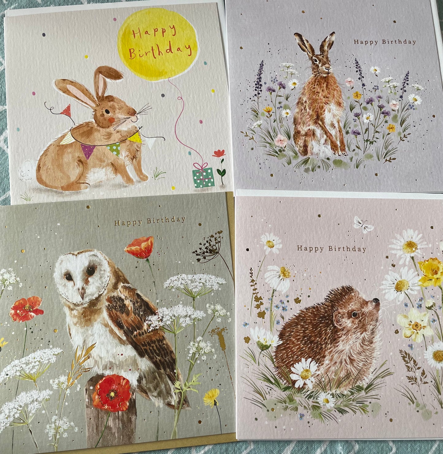 Pack of 4 - Recycled, British-made, Eco friendly cards- Down in the woods