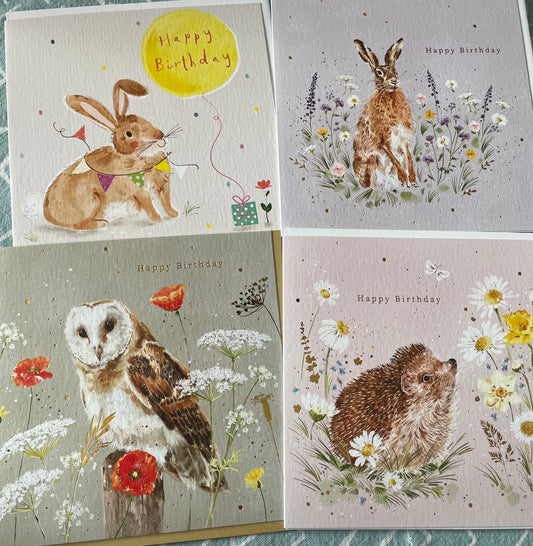 Pack of 4 - Recycled, British-made, Eco friendly cards- Down in the woods