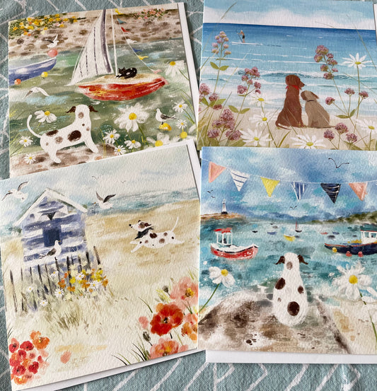 Pack of 4 - Recycled, British-made,Eco friendly cards - The beach