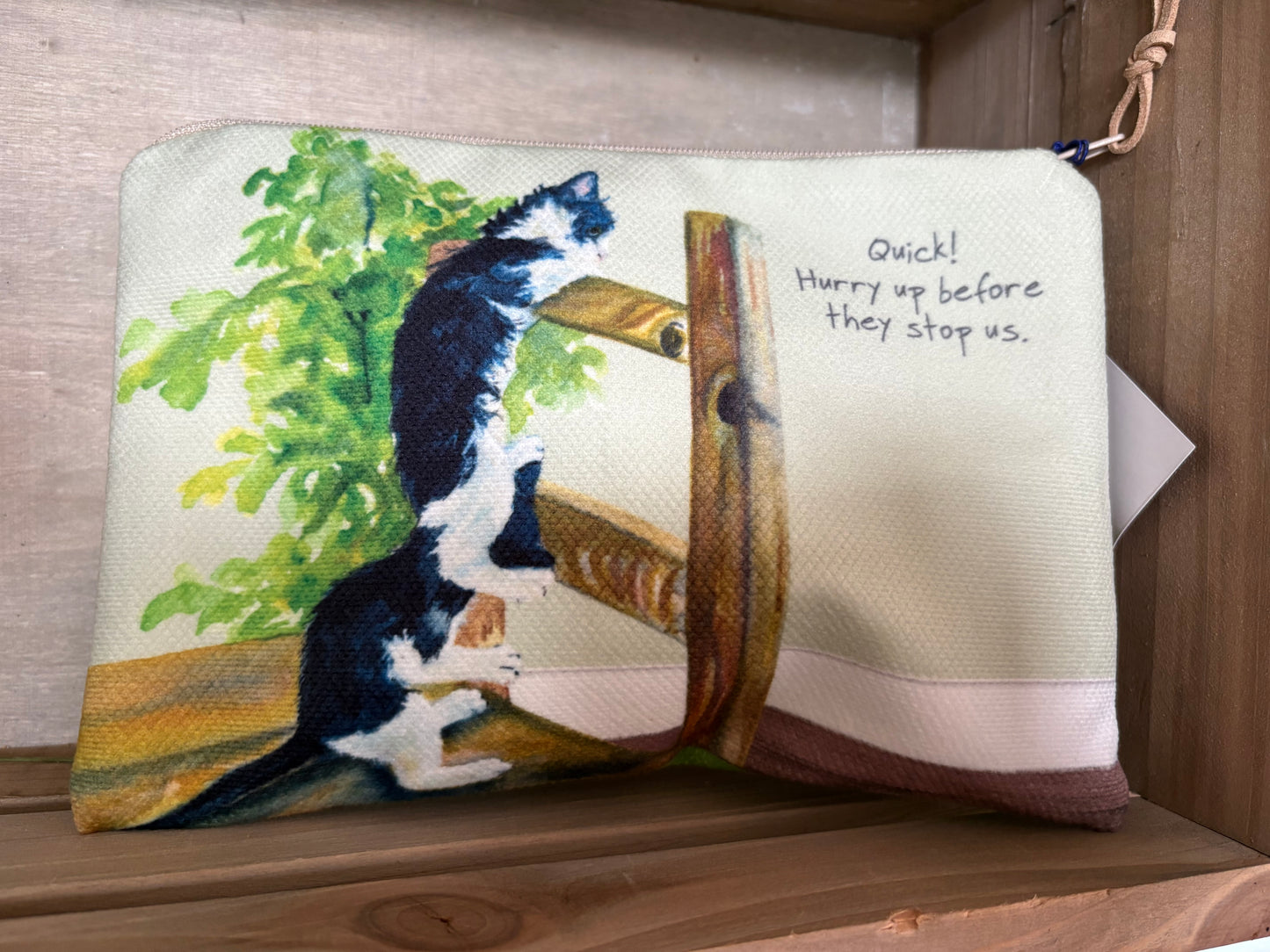 Black and white cat zipped large purse with wipeable internal fabric