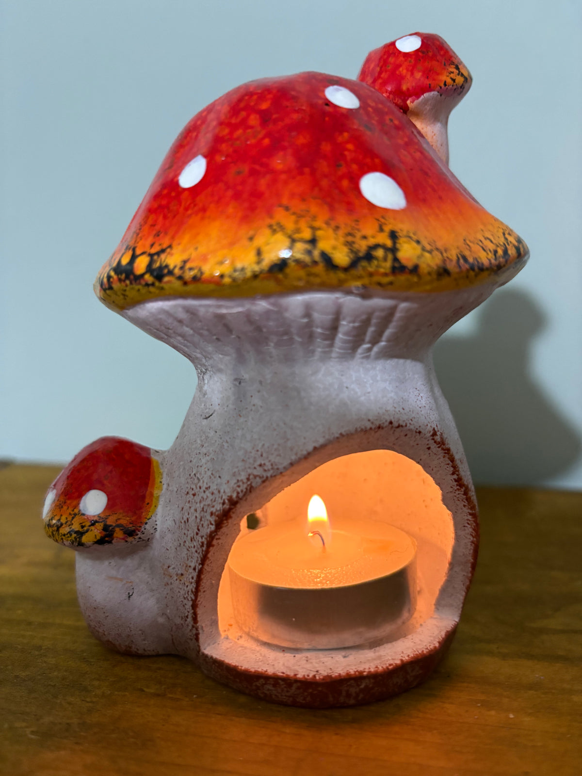 Toadstool candle house candle holder
