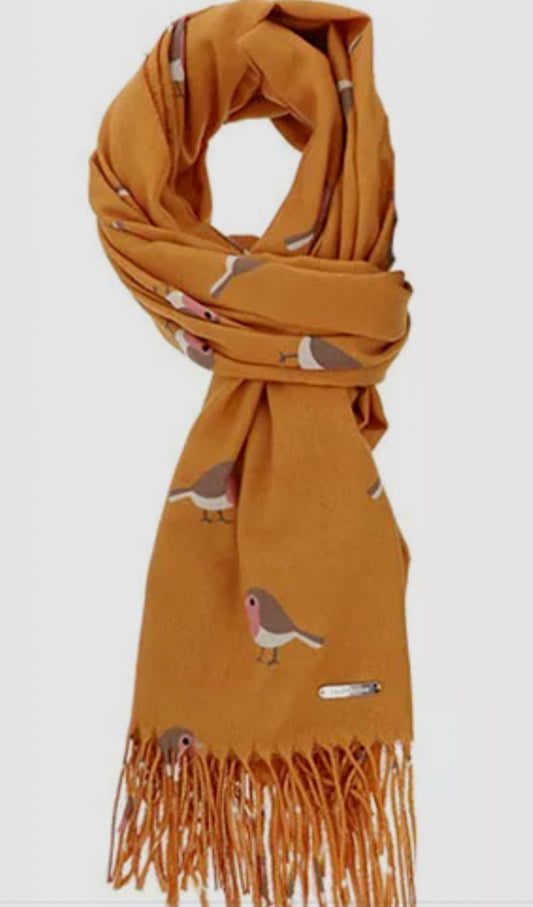 Robin design scarf - mustard