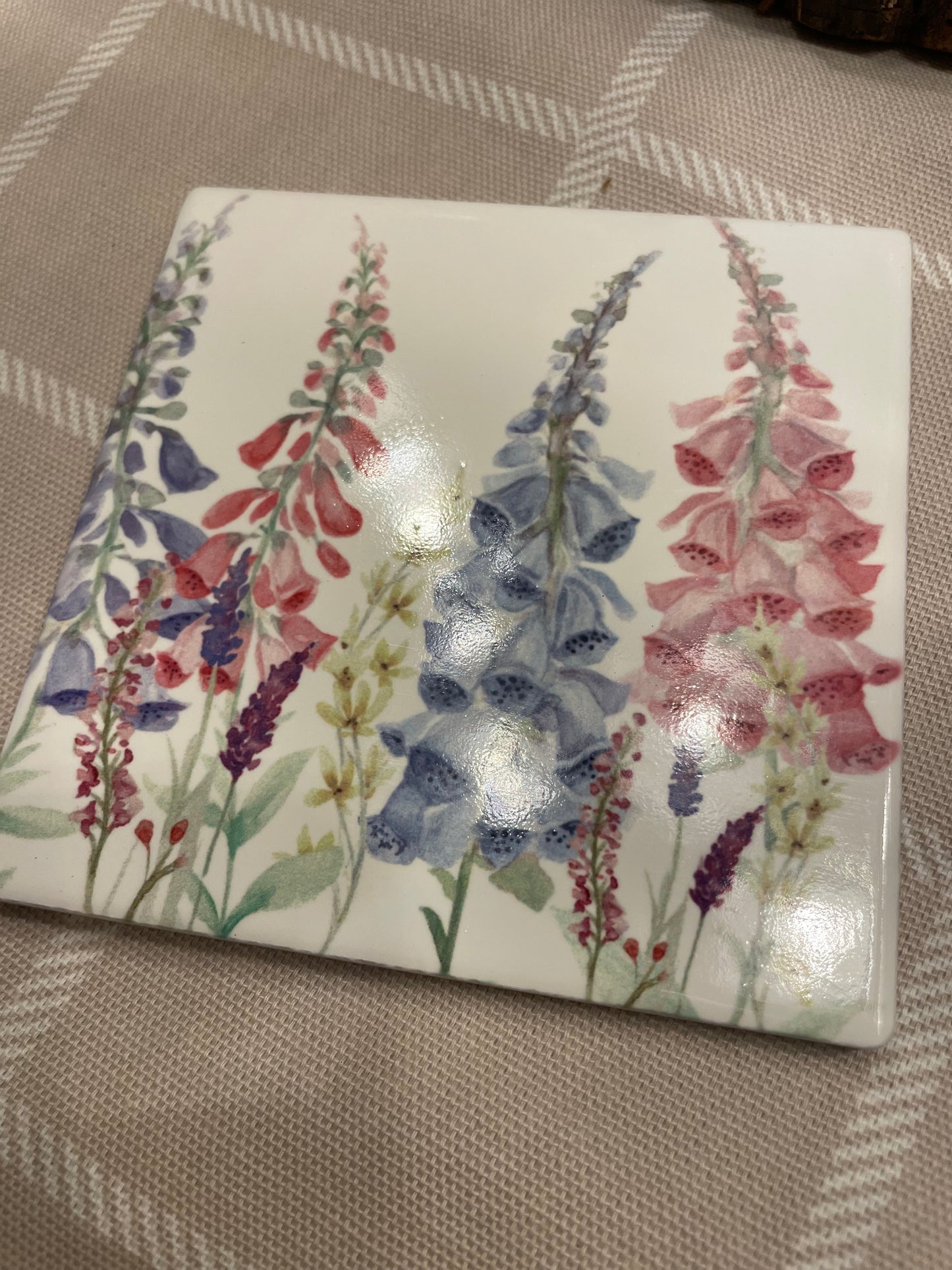 Spring foxgloves ceramic coaster