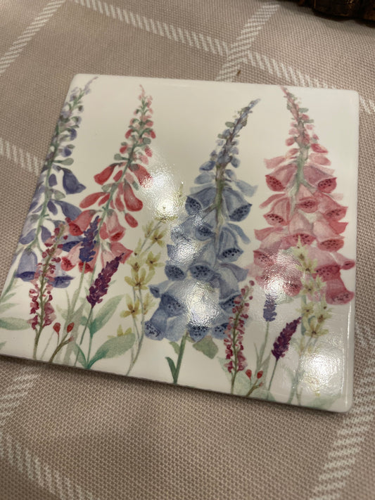 Spring foxgloves ceramic coaster