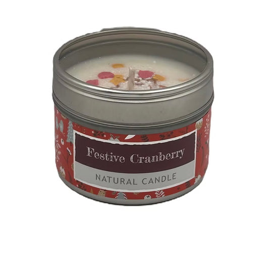 Festive cranberry sprinkle candle tin