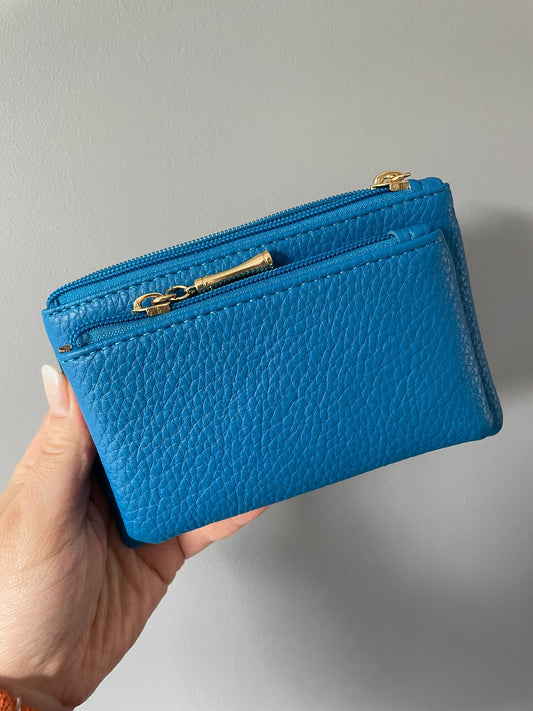 Double Zip coin & card purse - BLUE