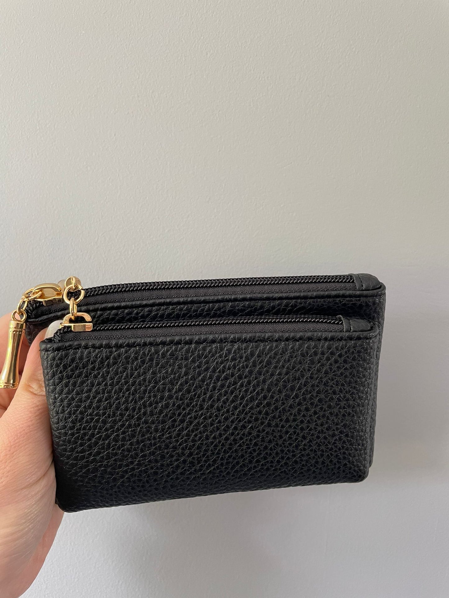 Double Zip coin & card purse - BLACK