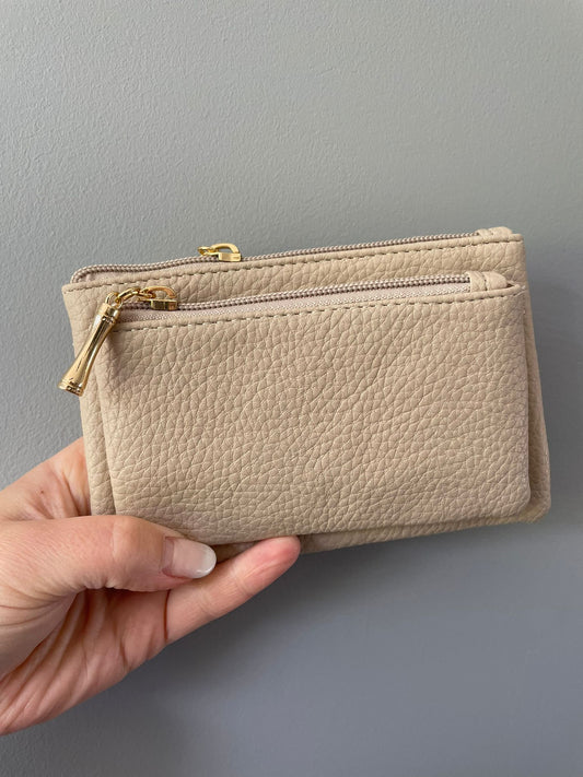 Double Zip coin & card purse - BEIGE