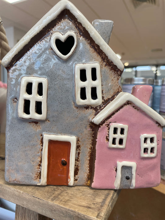Village pottery Heart house - pink & grey