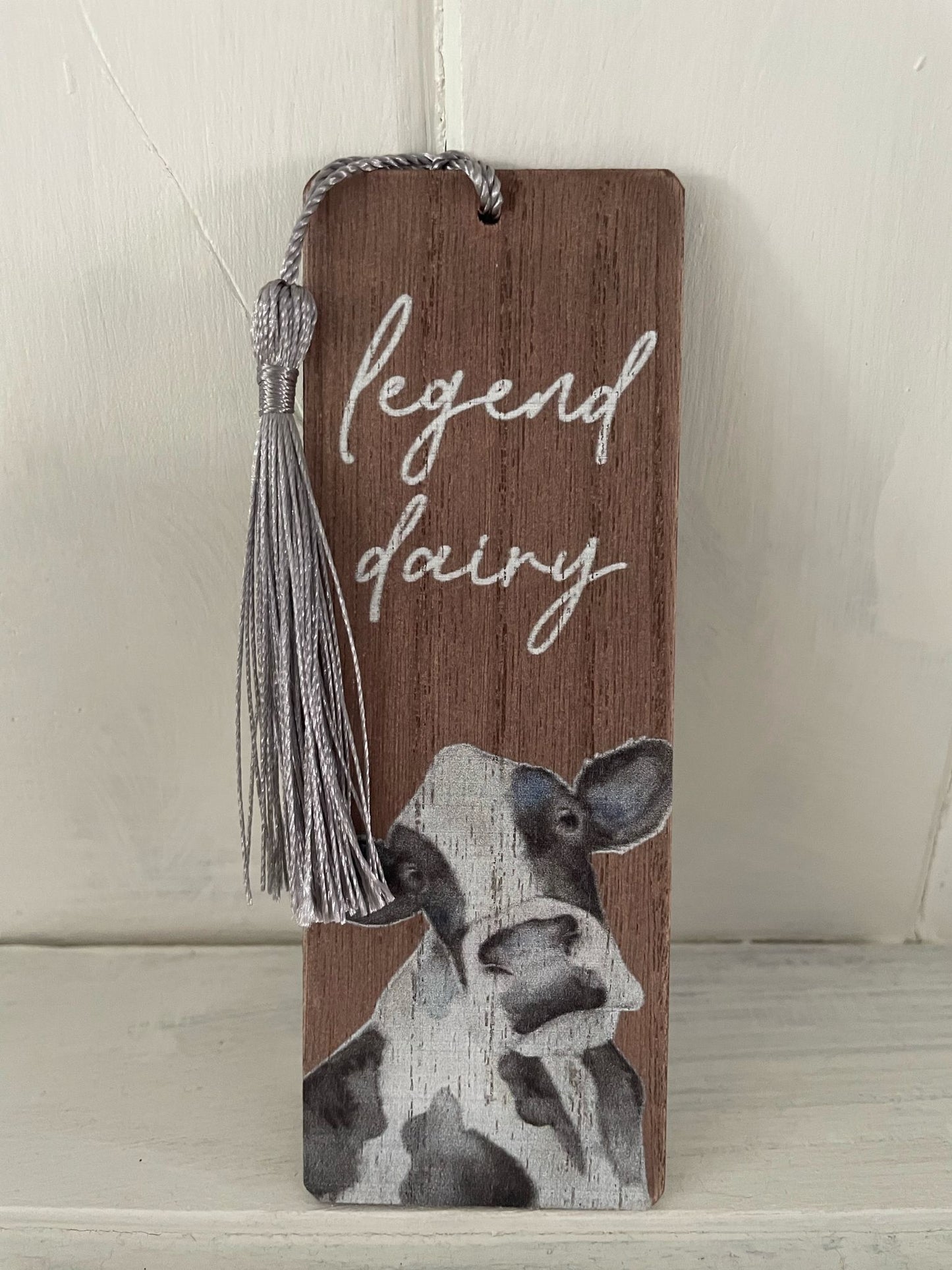 Wood Bookmark With Fun Cow Design Saying “Legend Dairy”