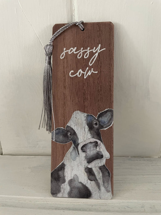 Wood Bookmark With Fun Cow Design Saying “Sassy Cow”