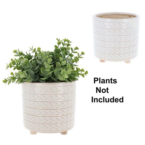 Chevron Cream Small Planter