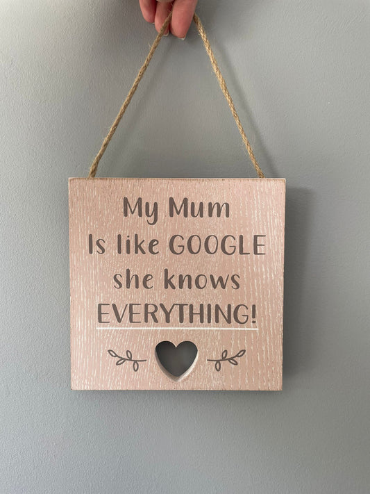 Mum heart cut out plaque - Google