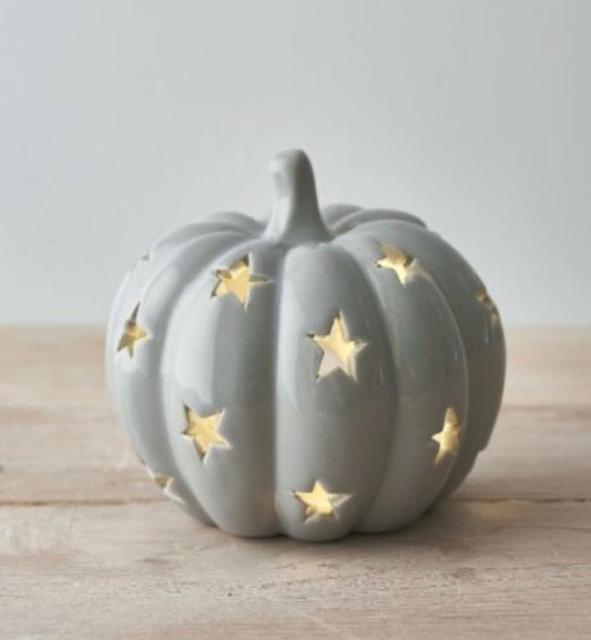 Ceramic tea light holder- pumpkin grey