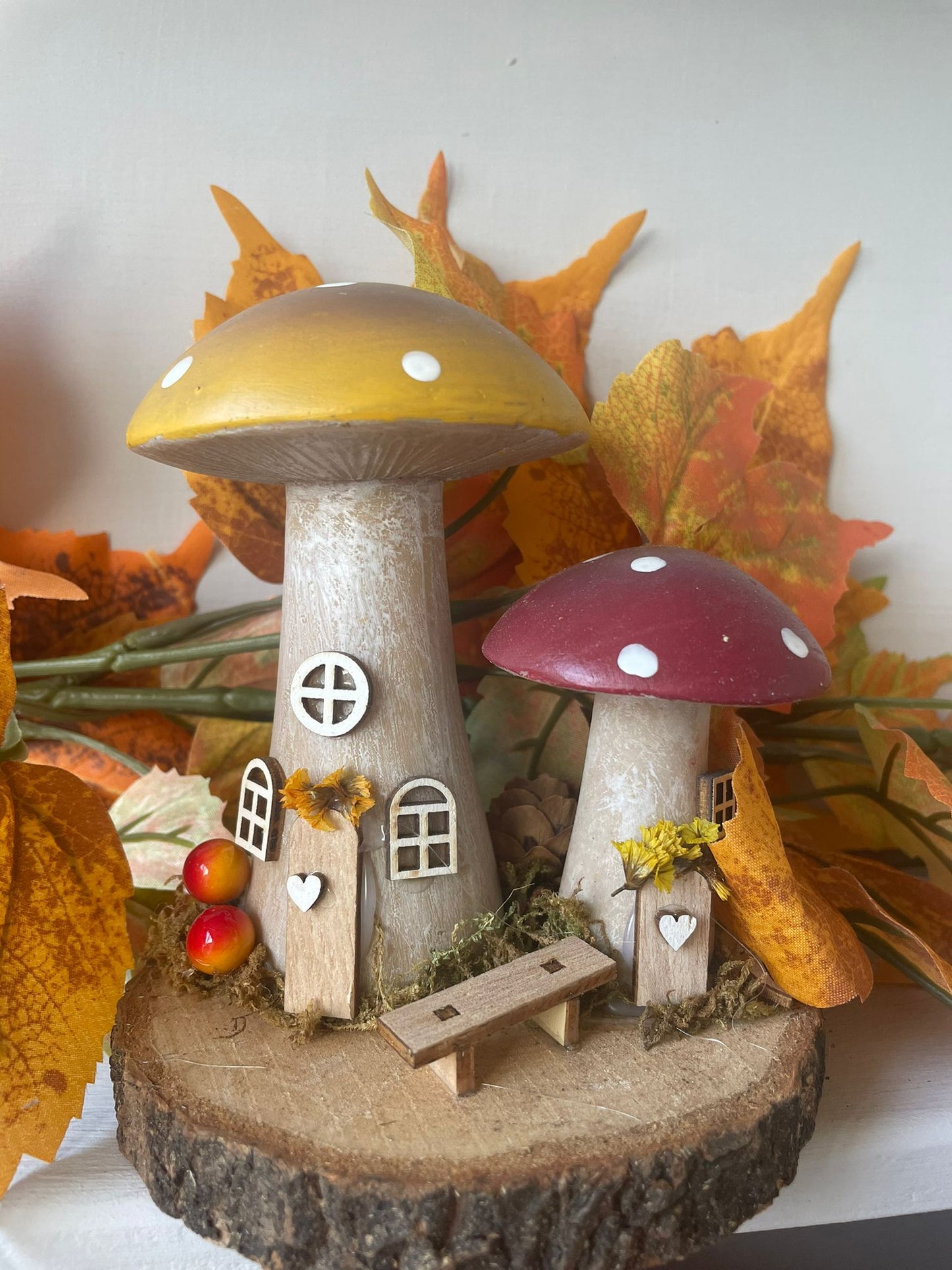 Folk Art Mushroom Double Cottage - yellow