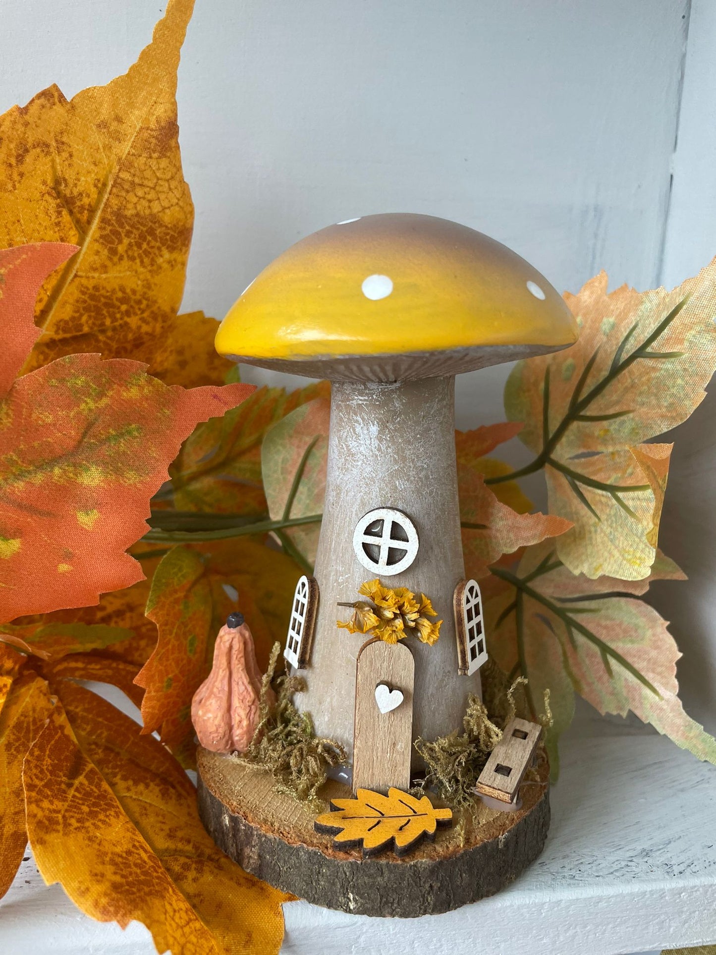 Folk Art mushroom cottage - yellow