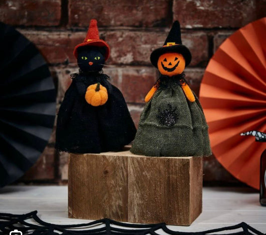 Halloween set of two decorations - Cat & Pumpkin