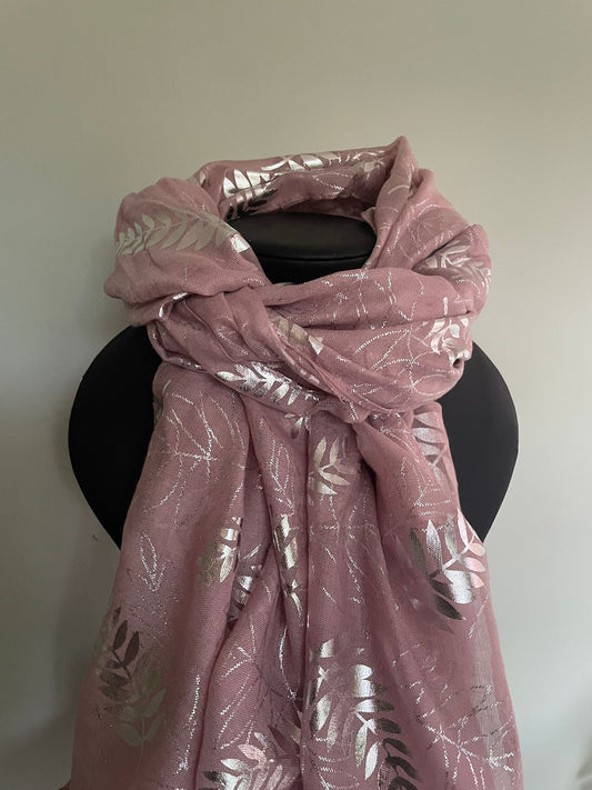 Metallic leaves scarf- Pink