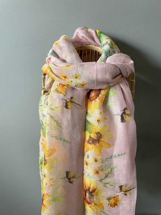 Sunflower & Bee Scarf - Pink