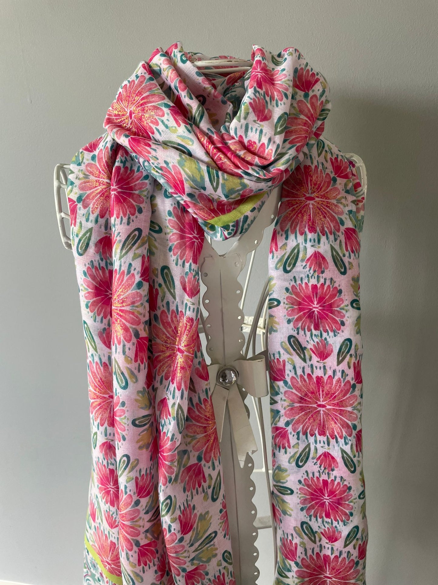 Summer flowers scarf - Pink & Green