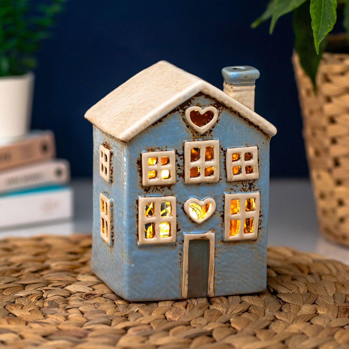 Village Pottery Pale Blue heart house